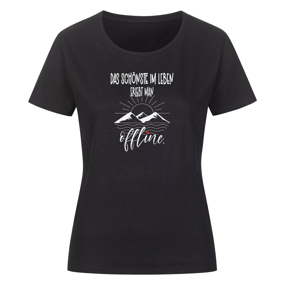 schwarzes Campingtshirt Frauen mit Motiv Momente erleben Camper Mode