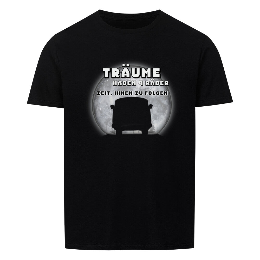 Ein inspirierendes Motiv zeigt einen stilvollen Van, der unter einem klaren Sternenhimmel parkt. Der Text “Träume haben vier Räder” steht im Vordergrund und vermittelt die Sehnsucht nach Freiheit und Abenteuer, die mit dem Vanlife-Lifestyle verbunden ist. Ideal für alle, die ihre Träume auf vier Rädern leben möchten.