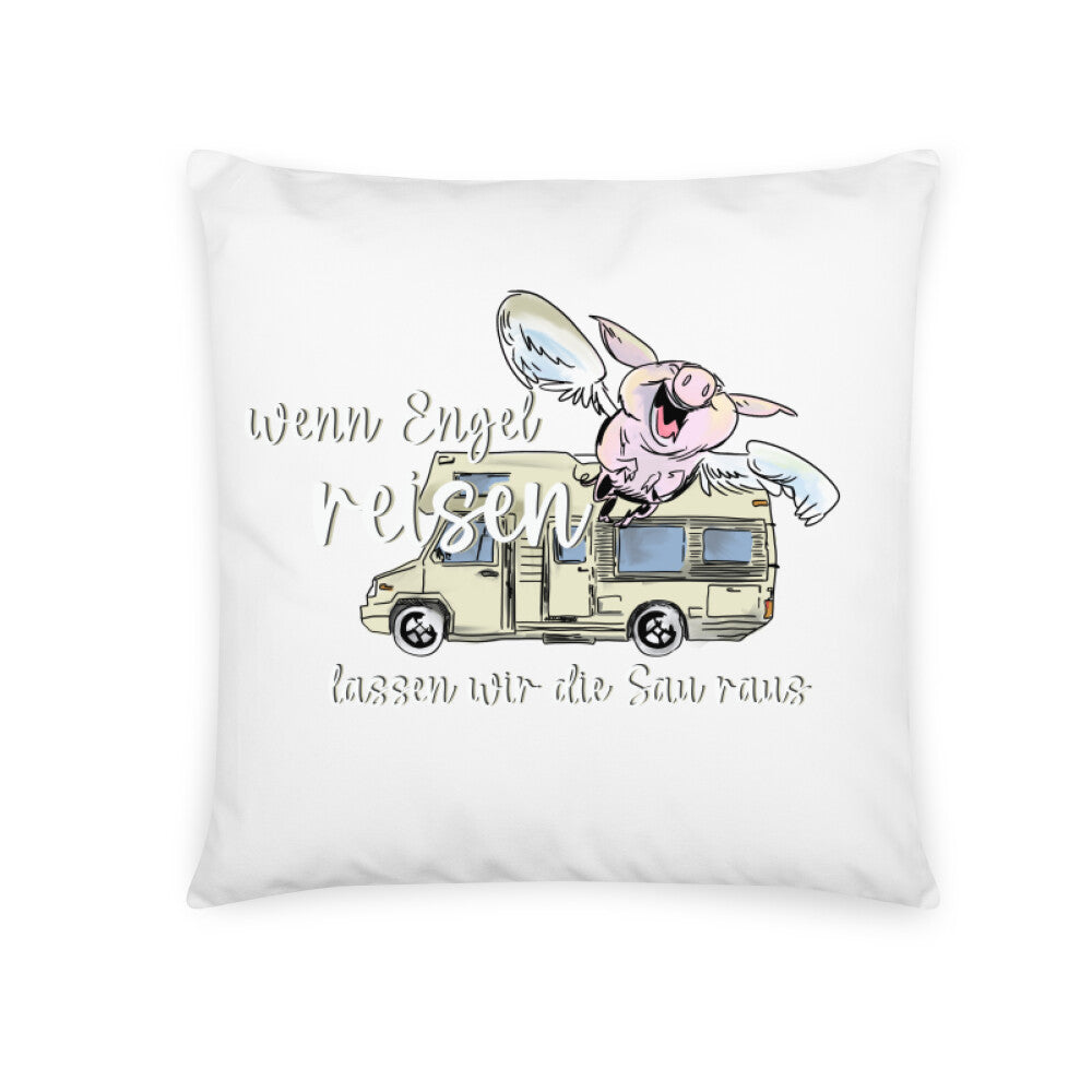 camping kissen. Unser Motiv “Wenn Engel reisen, lassen wir die Sau raus” ist eine humorvolle Hommage an all die unvergesslichen Momente beim Camping und auf Reisen. Mit einem charmanten Design und einem augenzwinkernden Spruch lädt dieses Motiv dazu ein, die Alltagssorgen hinter sich zu lassen und das Leben in vollen Zügen zu genießen.