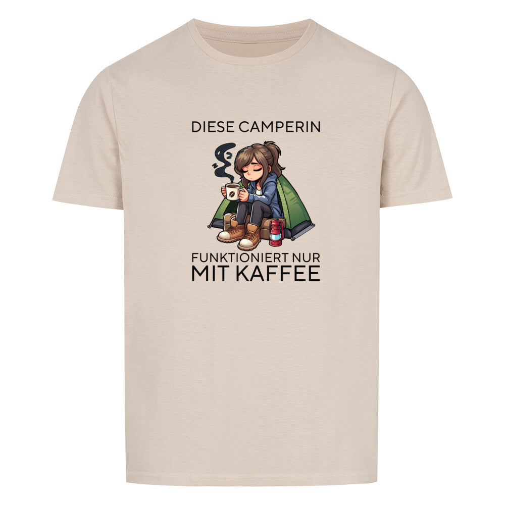 campingtshirt frauen funktioniert nur mit kaffee beige