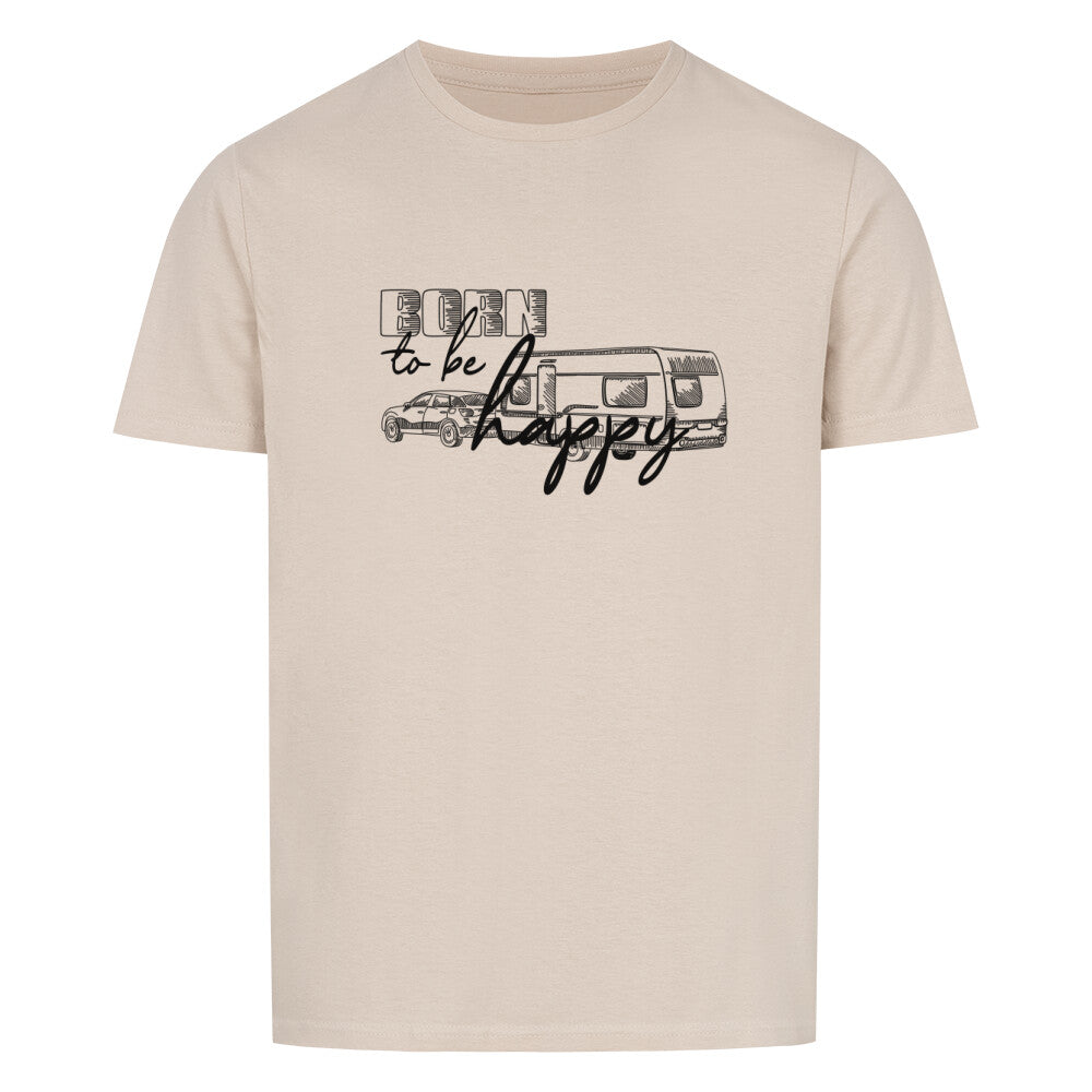 campingtshirt mit motiv born to be happy wohnwagen beige