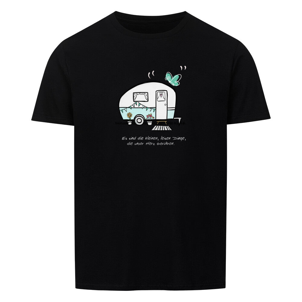 camping t-shirt.  die Magie der kleinen Momente mit unserem einzigartigen Motiv: "Die kleinen leisen Dinge, die unser Herz berühren." Tauche ein in eine Welt voller Zartheit und Emotionen, eingefangen in diesem bezaubernden Kunstwerk. Lass dich von der Schönheit der Unscheinbarkeit inspirieren und erinnere dich daran, dass es oft die kleinen Gesten sind, die die größten Freuden bringen. Perfekt für jedes Zuhause oder als Geschenk für einen besonderen Menschen, der die Schönheit im Alltäglichen schätzt.