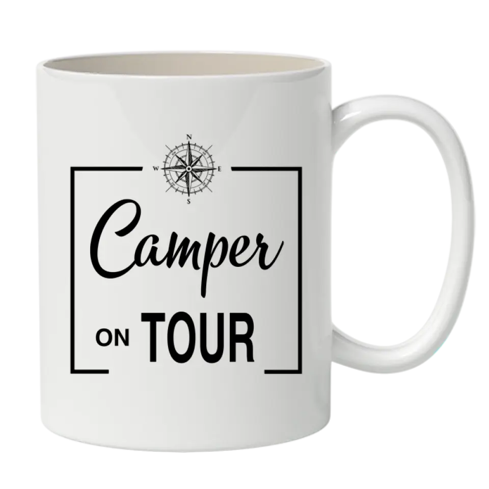 Keramiktasse mit Wanderer oder Campingpaar und Spruch